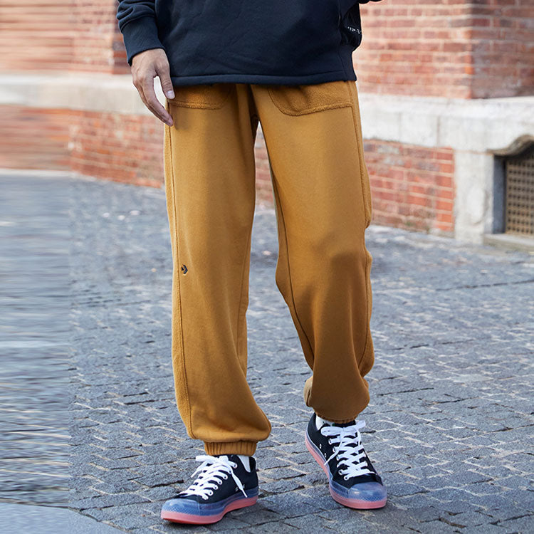 Men's Converse Logo Embroidered Loose Fleece Bundle Feet Sports Pants/Trousers/Joggers Wheat 10023521-A01
