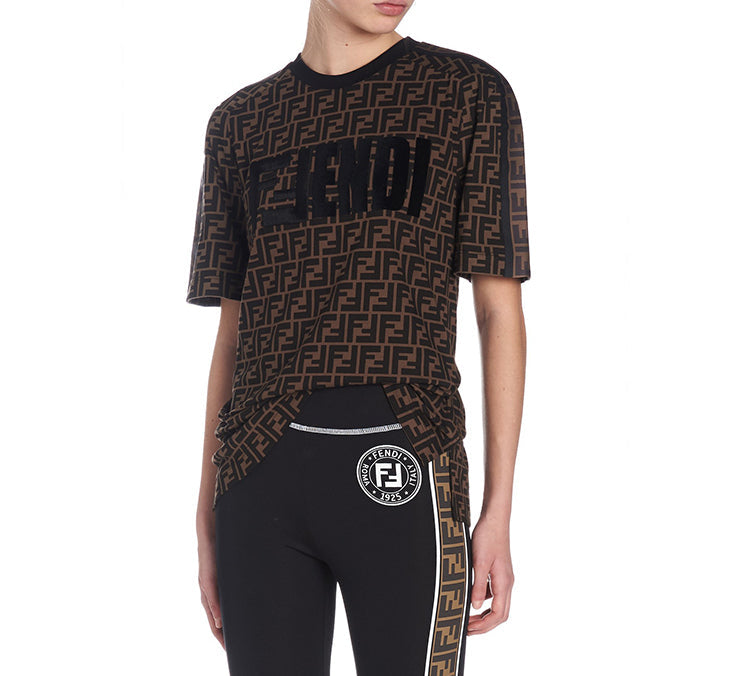 FENDI Classic F Printing Short Sleeve Brown FS7074-A5HL-F15NH