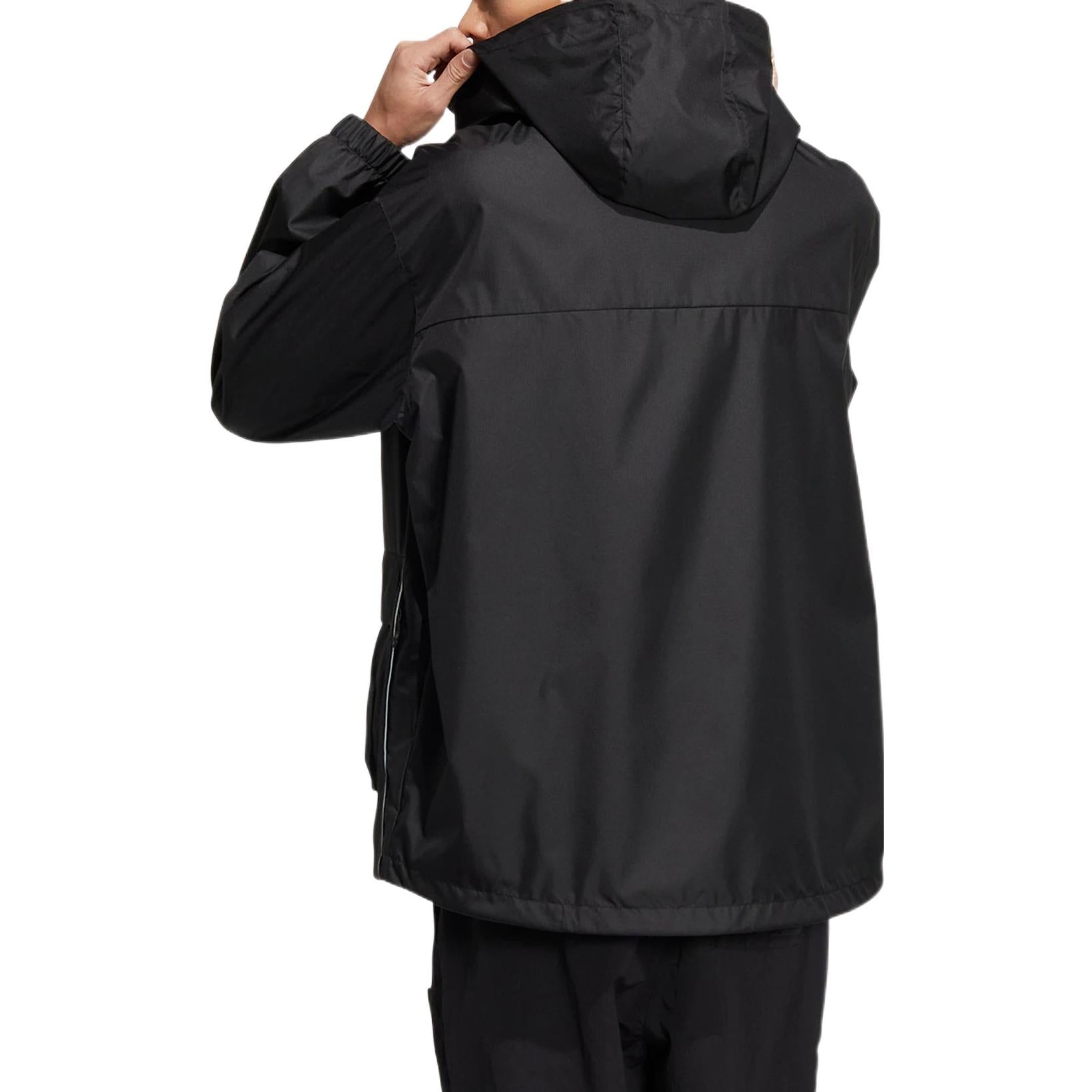 Men's adidas originals SS22 Solid Color Stand Collar Hooded Drawstring Sports Jacket Autumn Black HS2025
