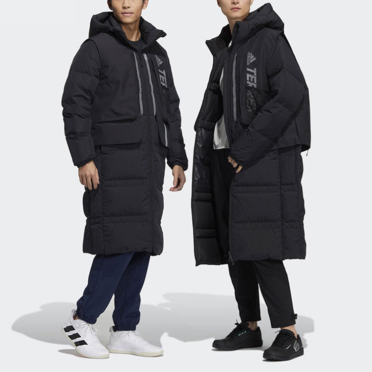 adidas Outdoor Sports Detachable Vest Long Hooded With Down Feather Jacket Black H13853