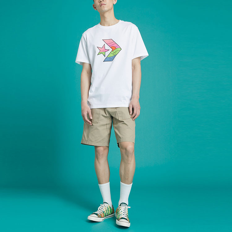 Men's Converse Contrasting Colors Casual Sports Printing Short Sleeve White 10021515-A01