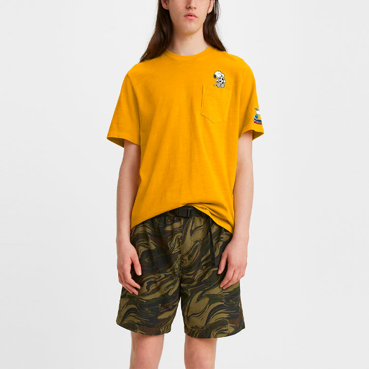 Men's Levis x Peanuts Crossover Pocket Pattern Loose Round Neck Short Sleeve Yellow 34310-0014