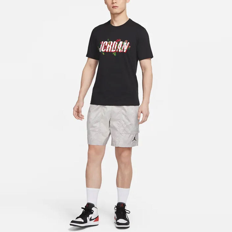 Air Jordan Logo Alphabet Printing Round Neck Pullover Short Sleeve Black DQ7389-010