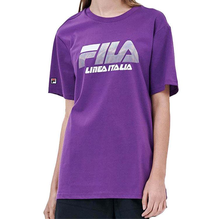 FILA FUSION Colorful Basic Round Neck Short Sleeve Couple Style Purple T11M026101F-VT