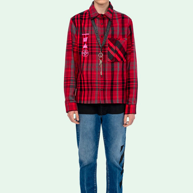 Off-White Mariana De Silva Shirt Mens Long Sleeve Plaid Shirts OMGA060E19E230052088