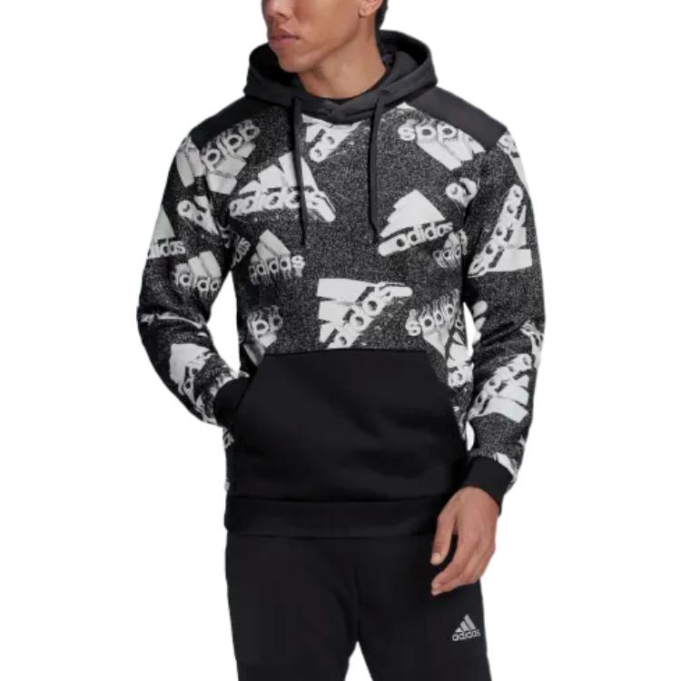 adidas BrandLove Fleece Hoodie 'Black White' HK0369