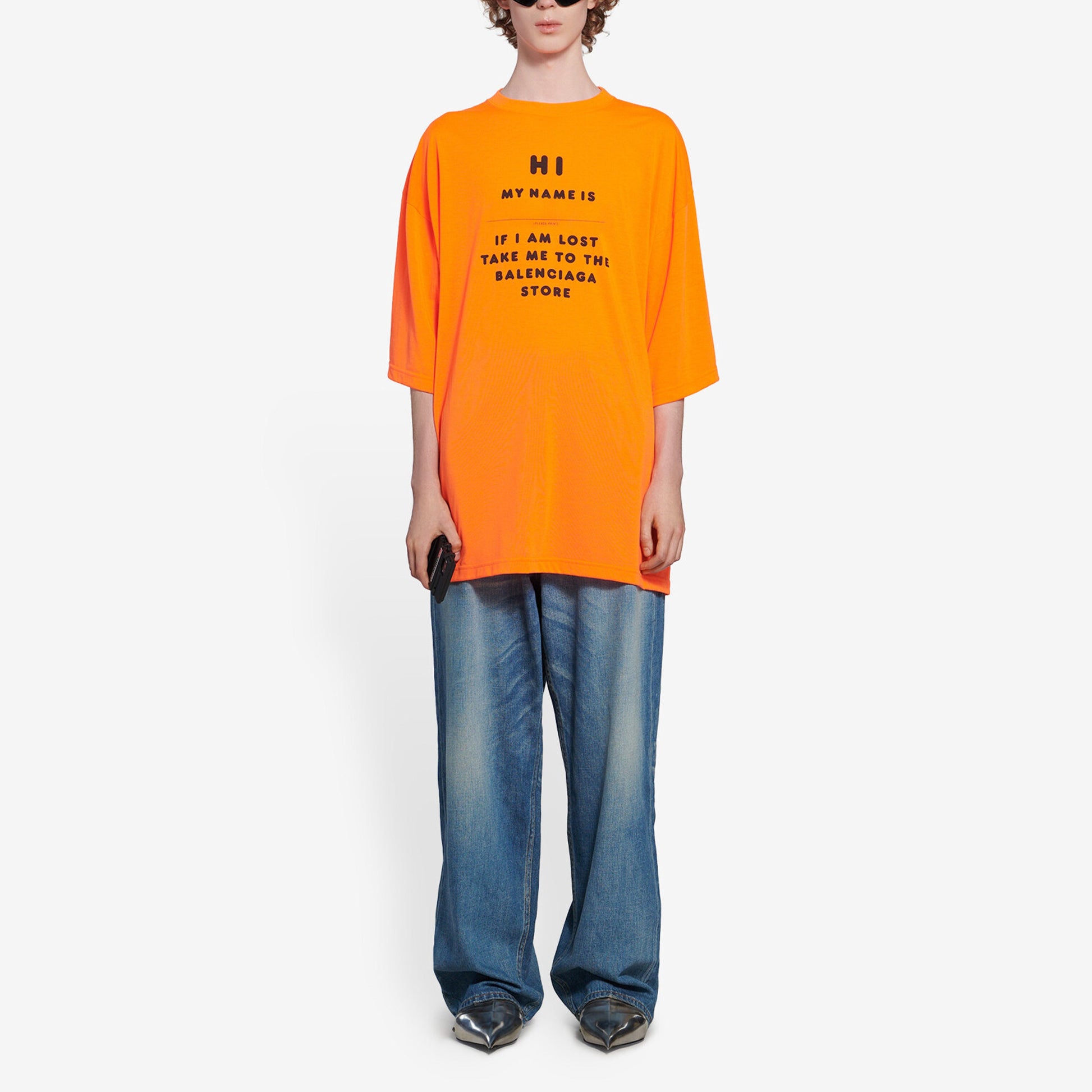 Men's Balenciaga FW21 HI MY NAME IS WIDE FIT Alphabet Printing Retro Knit Short Sleeve Orange 661715TKVH57513