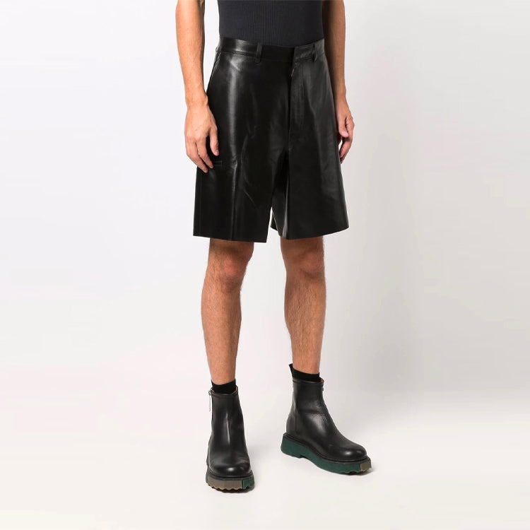 Men's Off-White SS21 Leather Cargo Shorts Loose Fit Black OMJF002F21LEA0011000