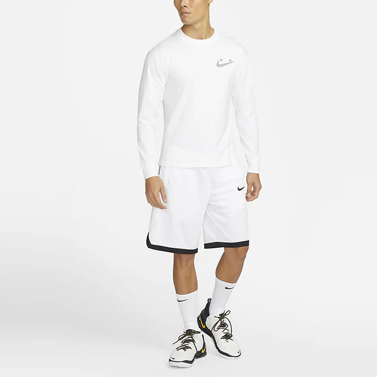 Men's Nike Back Lion Plant Pattern Printing Casual Round Neck Long Sleeves White T-Shirt DM2534-100