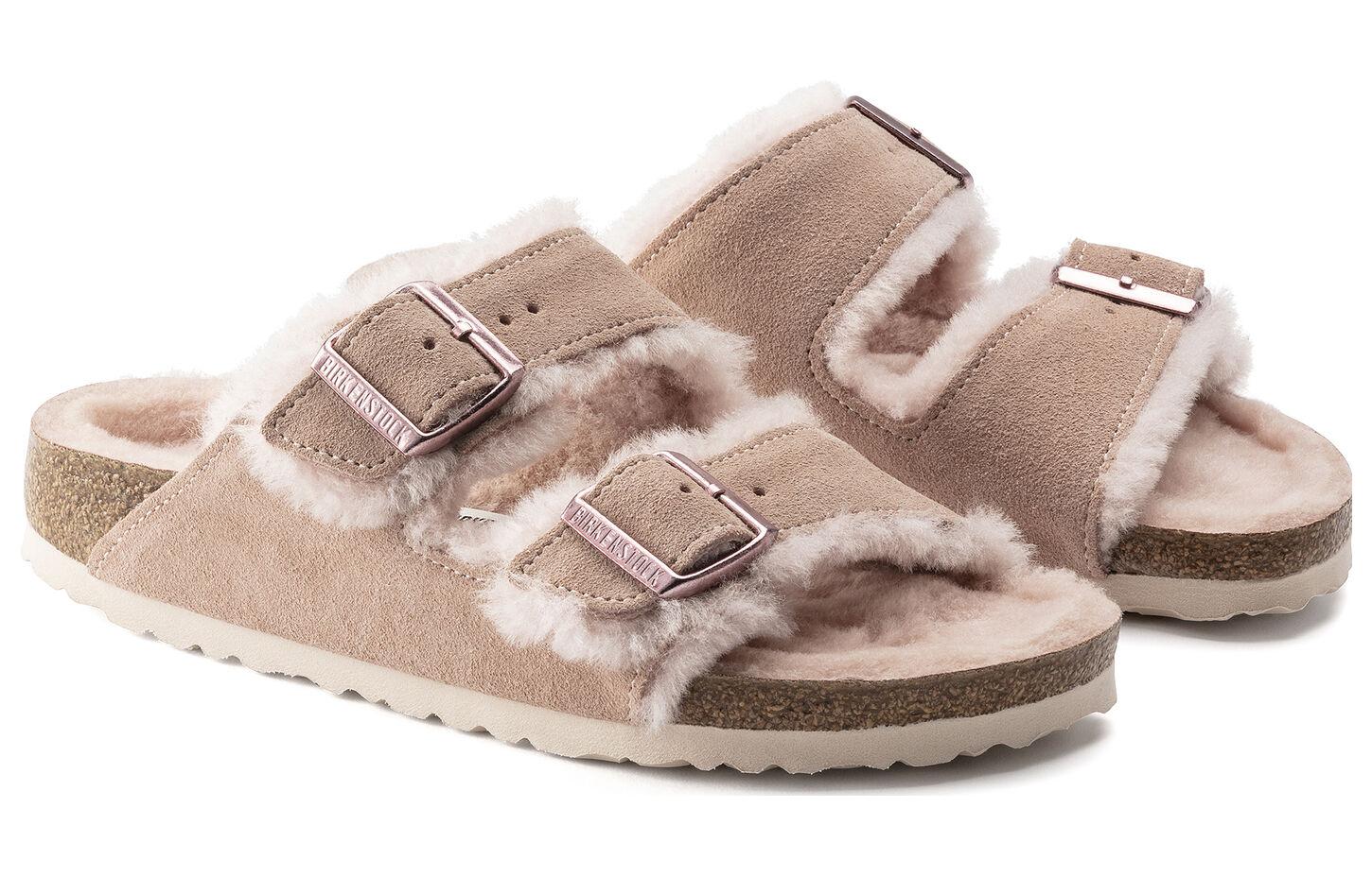 (WMNS) Birkenstock Arizona Shearling Suede Leather Sandals 'Light Rose' 1020389