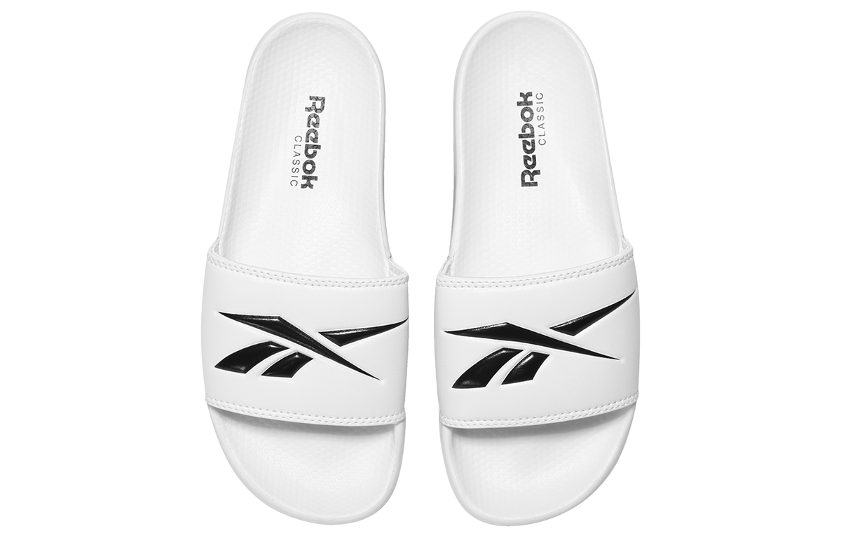 Reebok Classic Slide Soft Sole Cozy Flat Heel Sports Slippers White Black CN0213