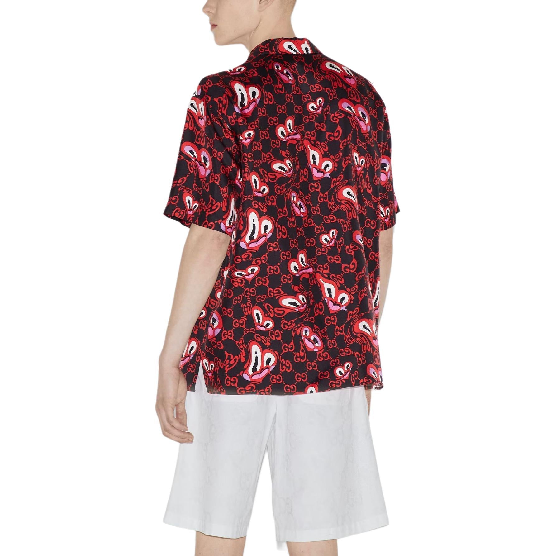 Gucci GG Hearts Silk Bowling Shirt 'Black Red' 782500-ZAQEB-1072