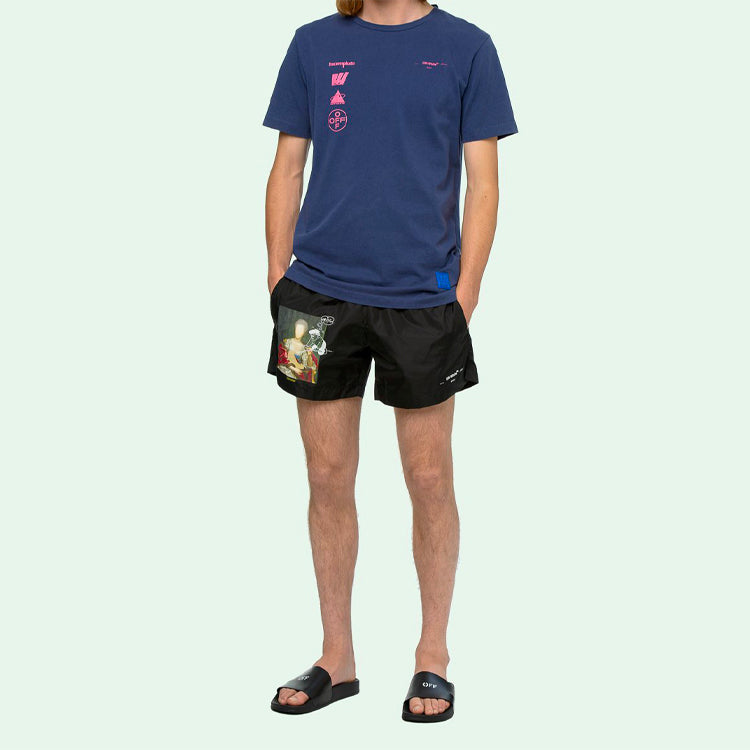 Off-White Back Photo Printing Short Sleeve Blue OMAA027E191850053088