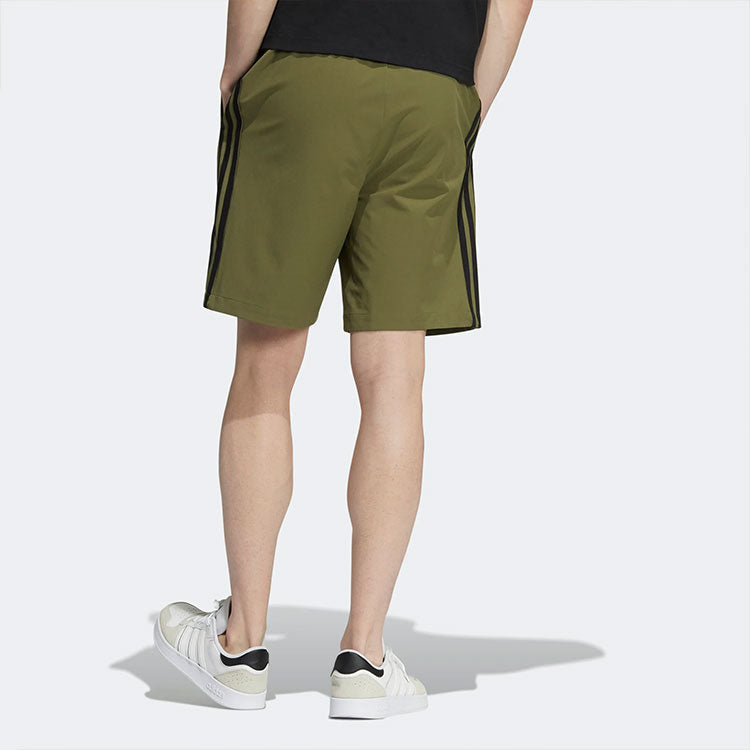 Men's adidas neo Logo Micro Mark Stripe Casual Woven Shorts Dark Olive Green HD4715