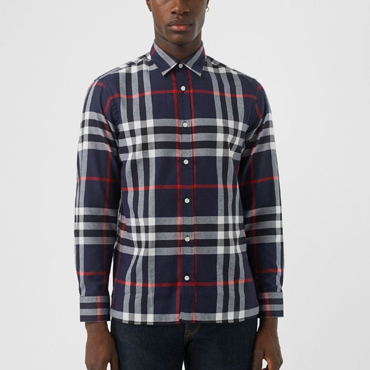 Burberry SS21 Check Long Sleeve Shirt Male Blue 80048841