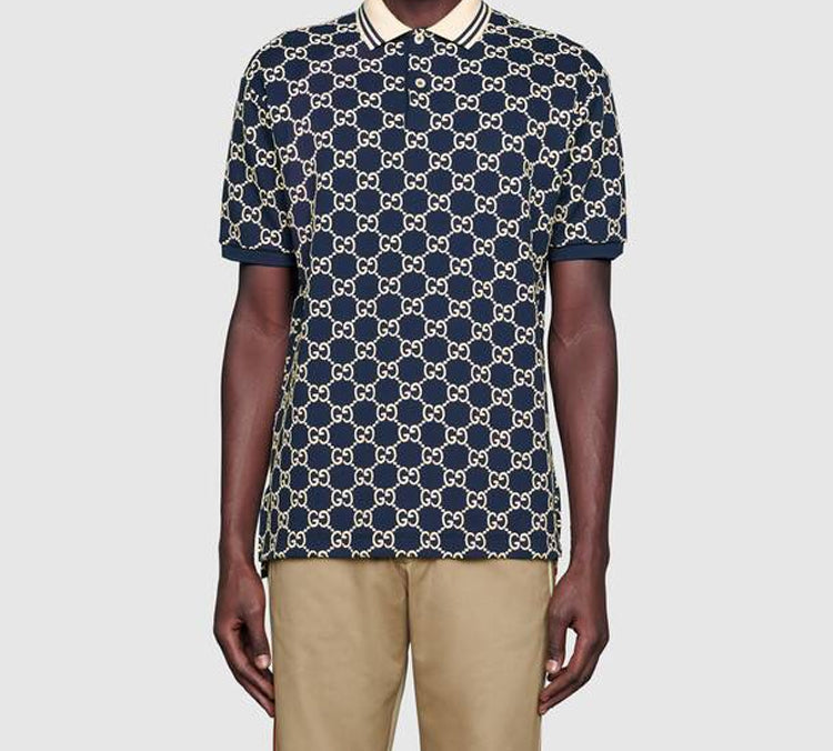 Gucci Full Print Design Short Sleeve Polo Shirt Blue 598956-XJB0U-4115