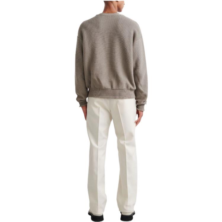 Men's Off-White FW22 Logo Round Neck Pullover Long Sleeves Wool Sweater Version Brown OMHE107S22KNI0011717
