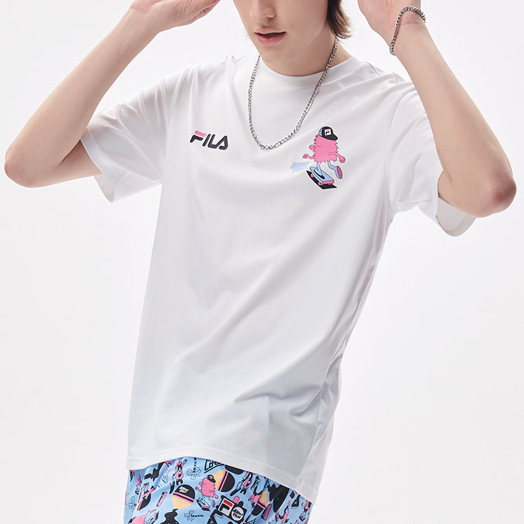FILA FUSION x Jeremyville Crossover Skateboard Cartoon Printing Sports Round Neck Short Sleeve White T-Shirt T11U139105F-WT
