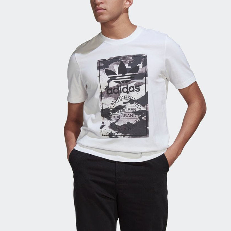 Men's adidas Alphabet Logo Camouflage Printing Round Neck Short Sleeve Japanese Version White T-Shirt HN6724