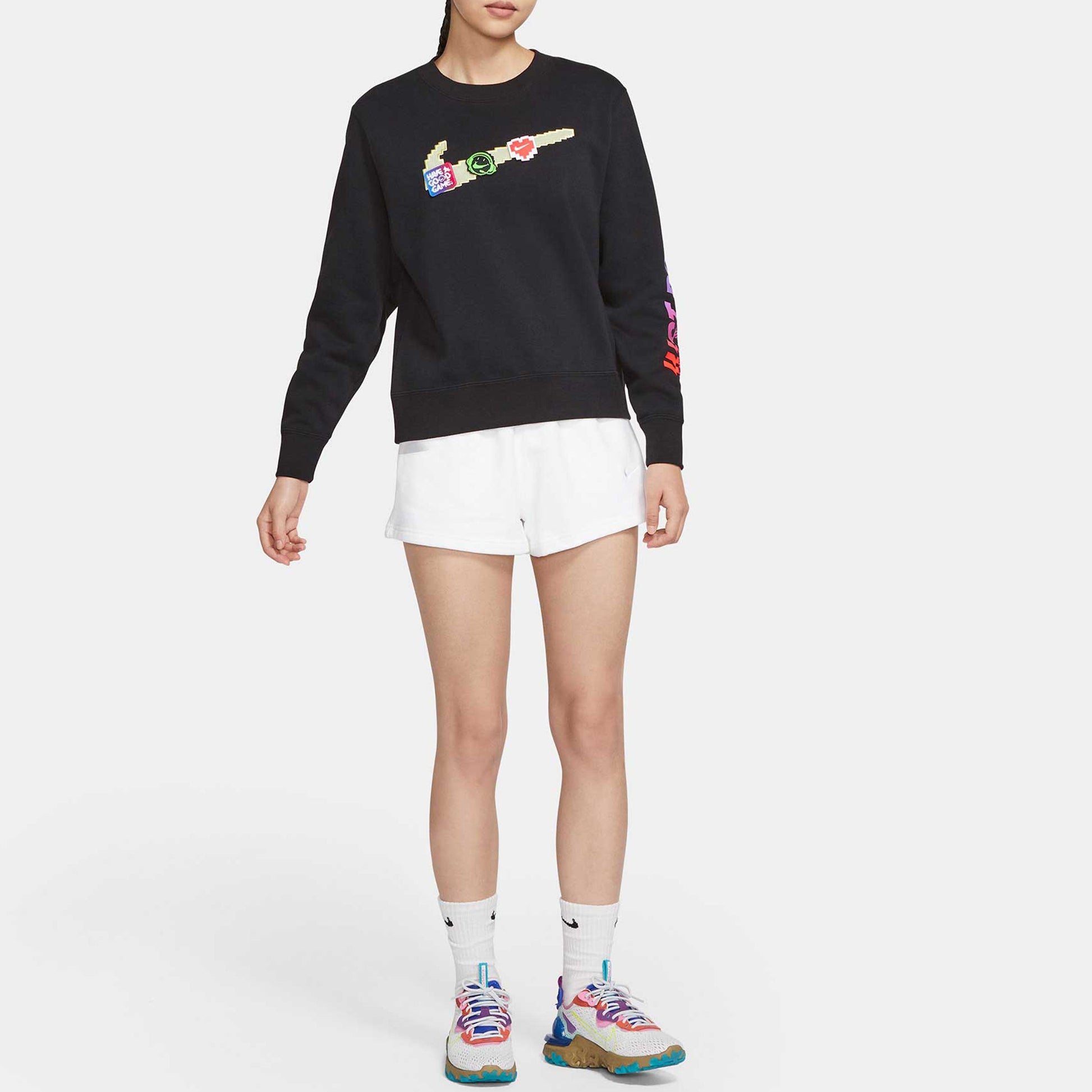 (WMNS) Nike Sportswear Logo Fleece Crew Sweatshirt 'Black Multi' DC3941-010