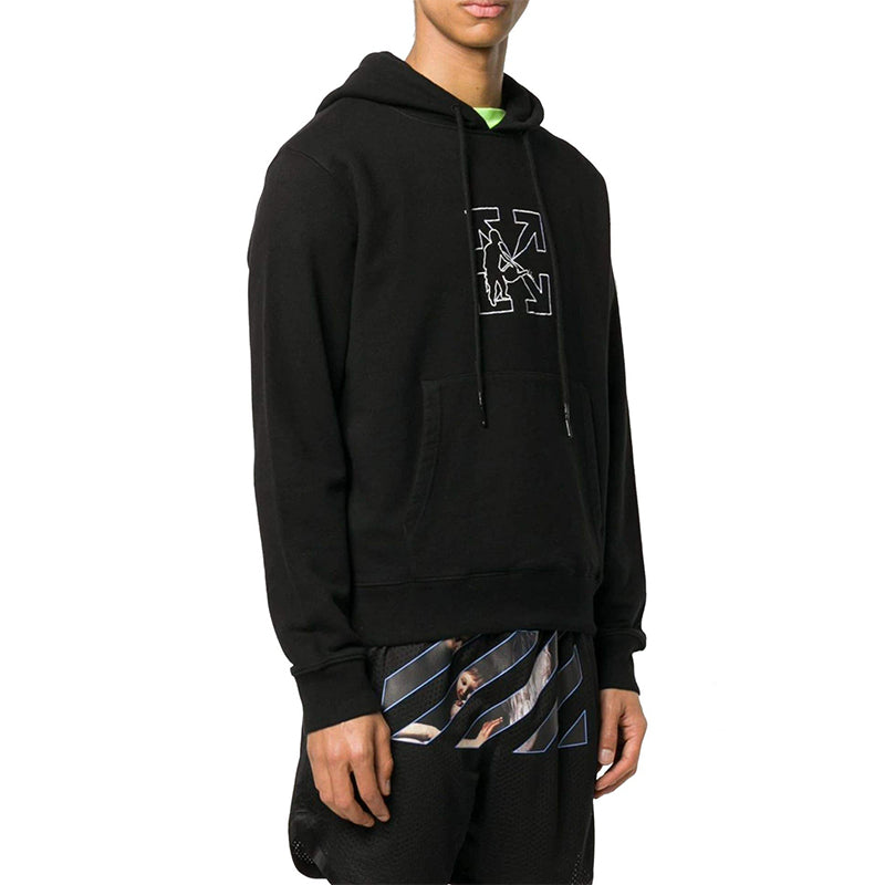 Off-White FW20 Embroidery Hooded Pullover Men Black OMBB034E20FLE0031001