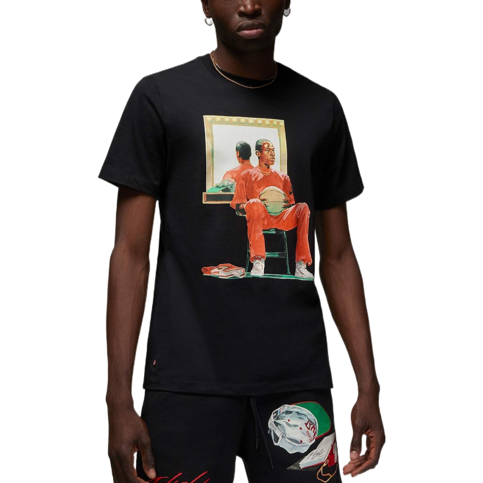Men's Air Jordan Solid Color Character Pattern Printing Round Neck Short Sleeve Black T-Shirt DQ7381-010