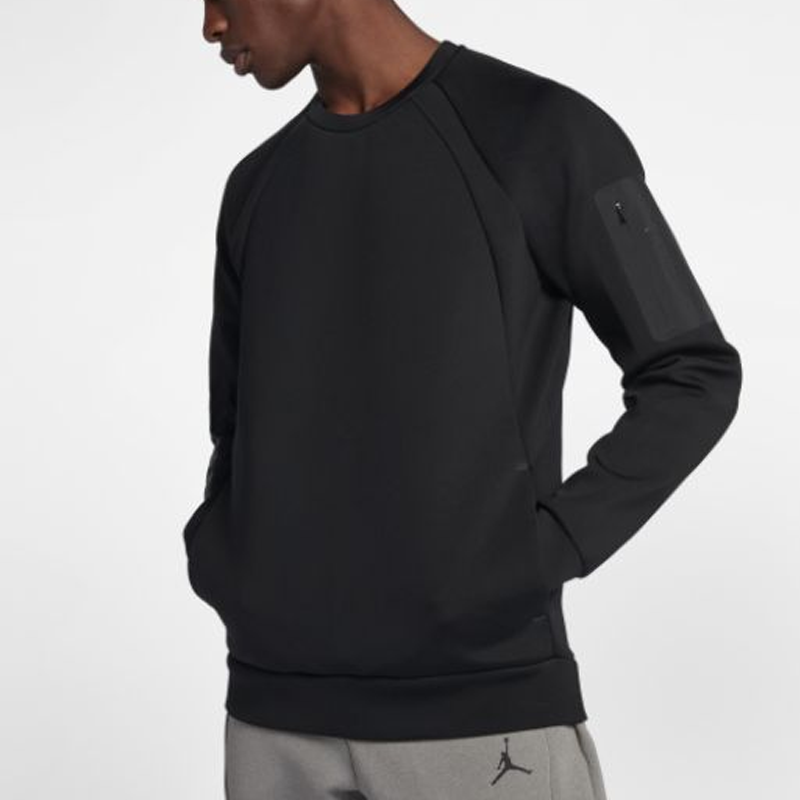Men's Air Jordan Alphabet Pattern Long Sleeves Solid Color Cotton Round Neck Black 884026-010