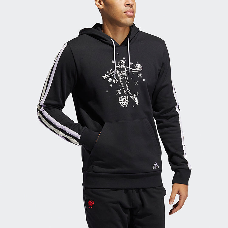 adidas Don Decorate Po Solid Color Stripe Basketball Casual Sports hooded Pullover Black GU0505