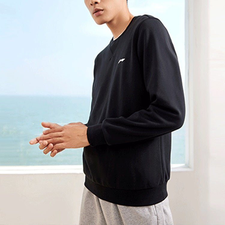 Li-Ning Training Series Solid Color Fleece Lined Stay Warm Round Neck Pullover 'Black' AWDRF59-4