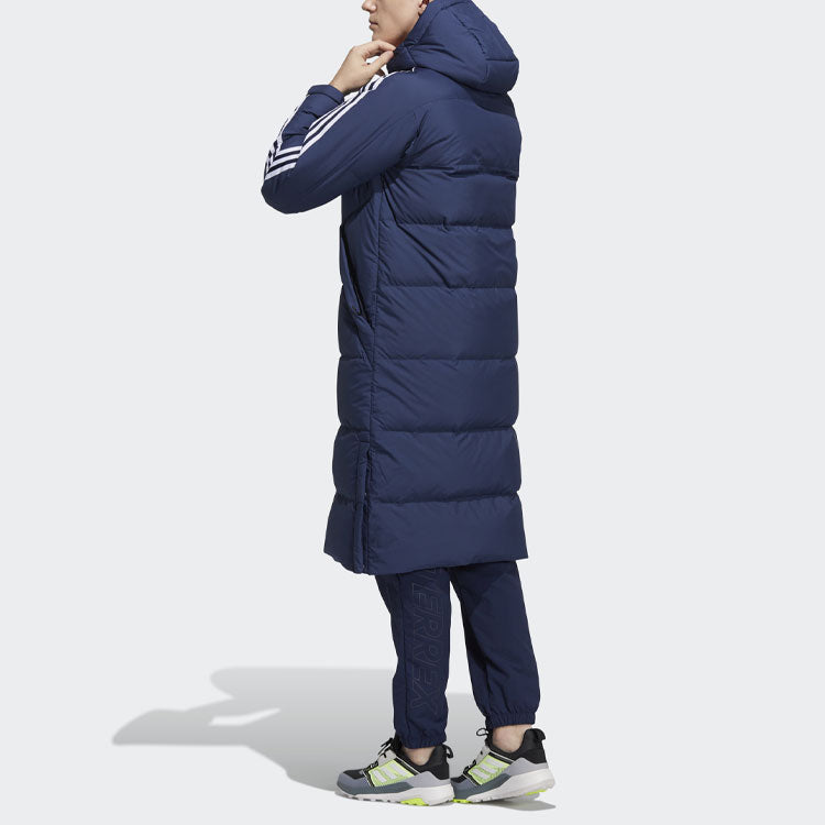 adidas Terrex 3st Long Coat Outdoor Sports Mid-Length Stay Warm Hooded Down Jacket Blue H20763
