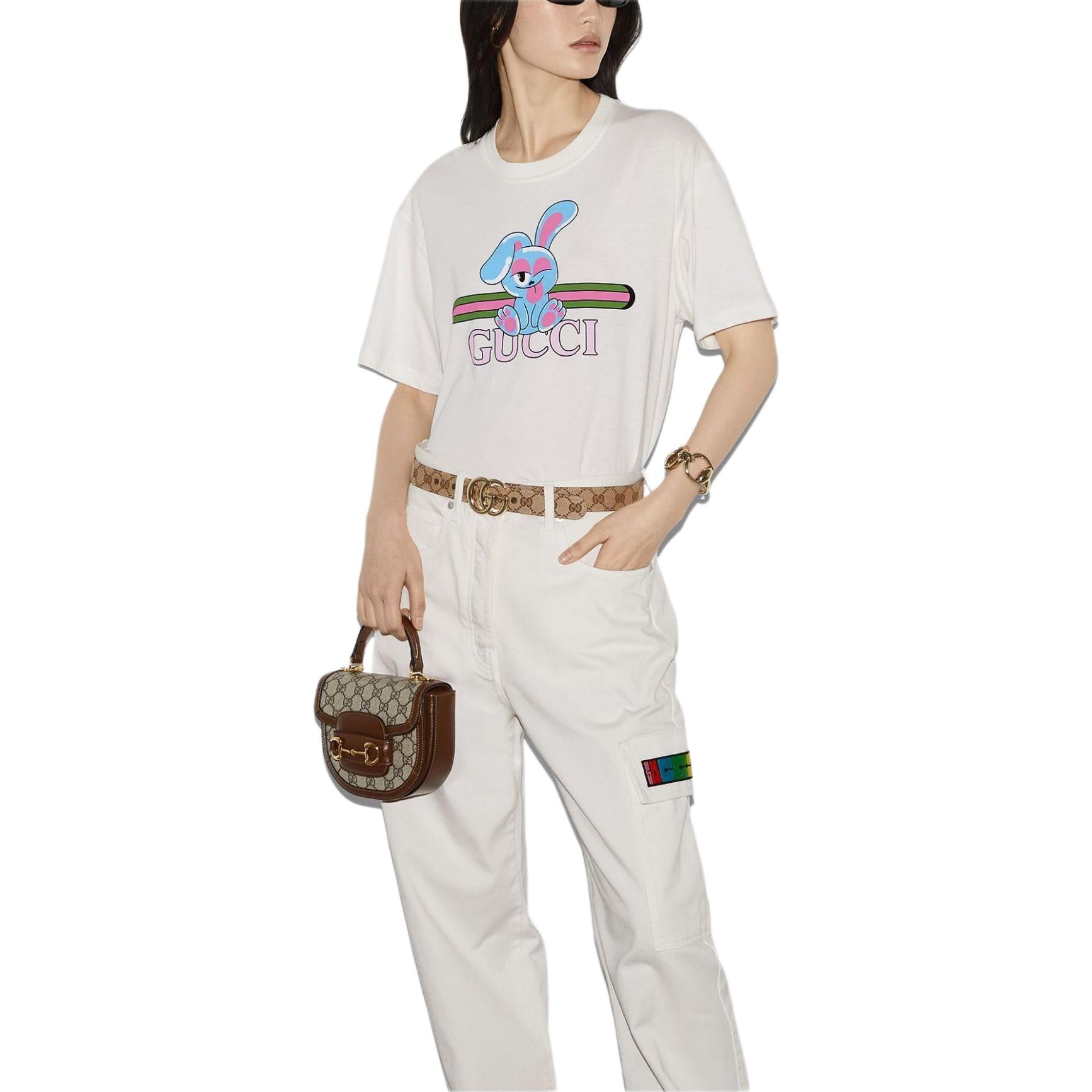 (WMNS) Gucci Cotton Jersey Printed T-Shirt 'Off White' 776596-XJGHQ-9095