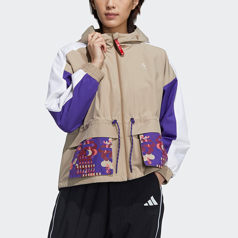 (WMNS) adidas Cny Jkt New Year Series Patchwork Print Pattern Sports Hooded Jacket Khaki Brown GP0611