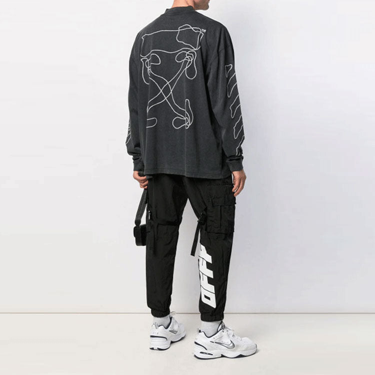Men's Off-White SS21 Arrow Logo Pattern Half Zipper Long Sleeves Loose Fit Dark Grey T-Shirt 0MAB031F191850111001