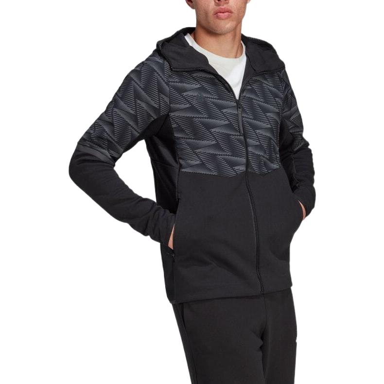 adidas Patchwork Print Hooded Jacket Men's Black HI5689