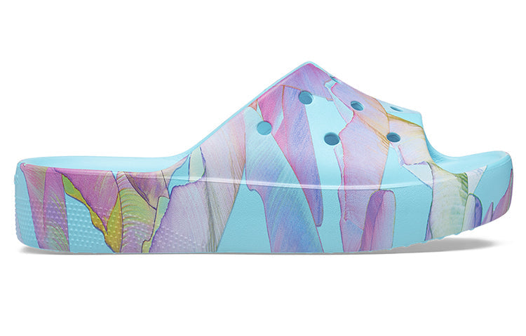 (WMNS) Crocs Classic Platform Palm Print Slide 'Blue Multi-Color' 208607-4NQ
