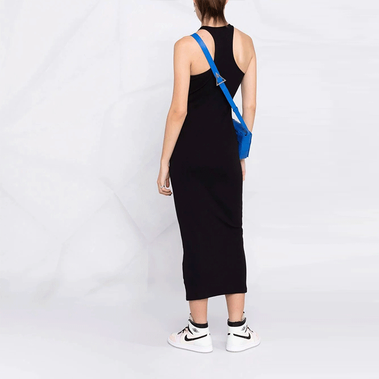 (WMNS) Off-White Off-Stamp Ribbed Dress 'Black' OWDB366C99JER0011001