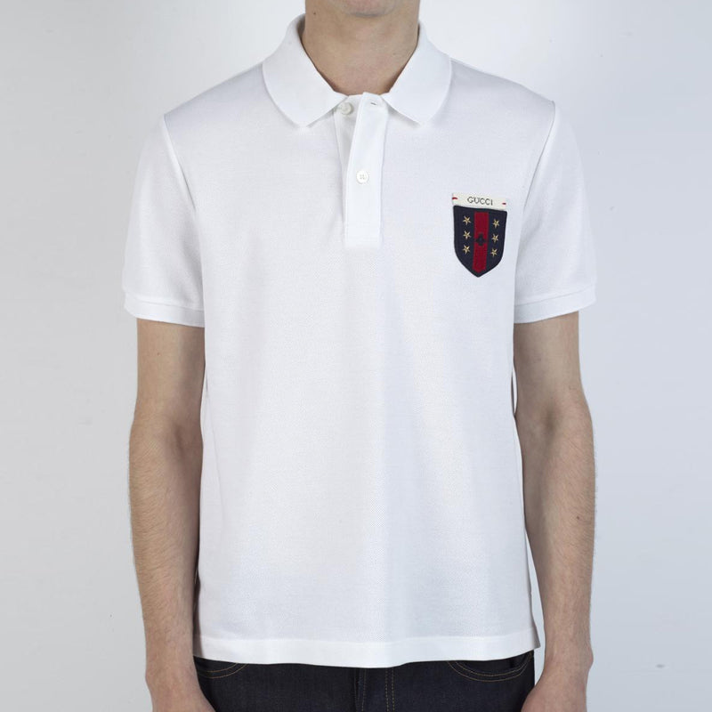 Gucci Shield Cotton Short-Sleeved Polo Shirt For Men White 408322-X7333-9000