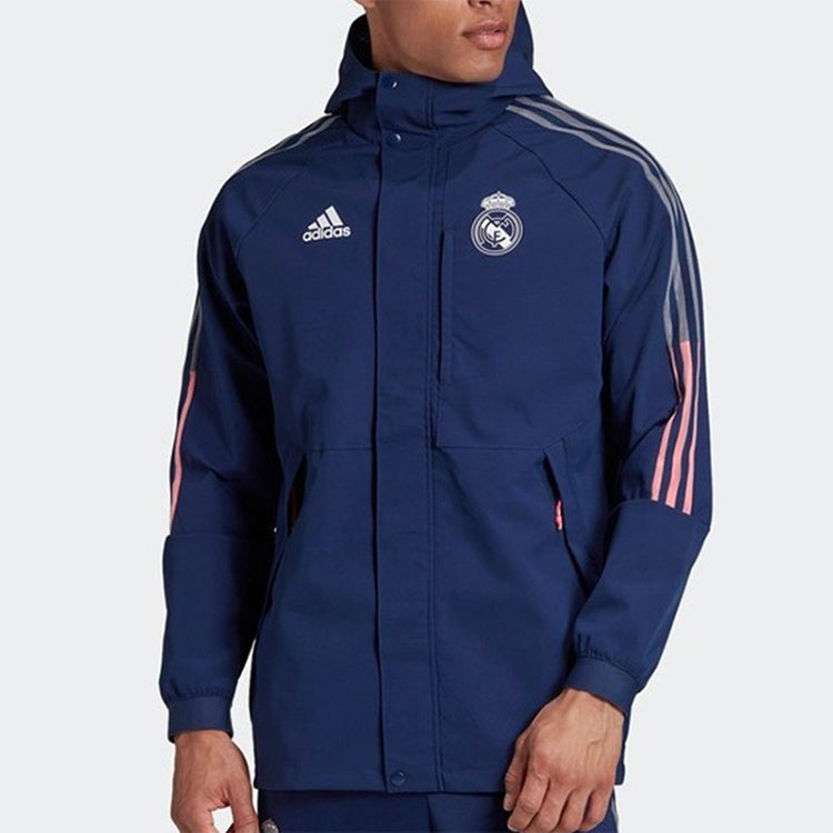 adidas REAL TRAVEL JKT Real Madrid Soccer/Football Sports Hooded Jacket Deep Blue FR3878