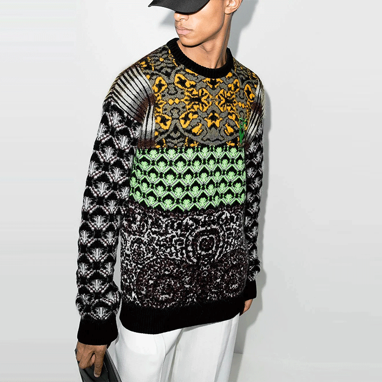 Men's Off-White FW21 Knit Round Neck Long Sleeves Wool Sweater Loose Fit Black OMHE059F20KNI0010955