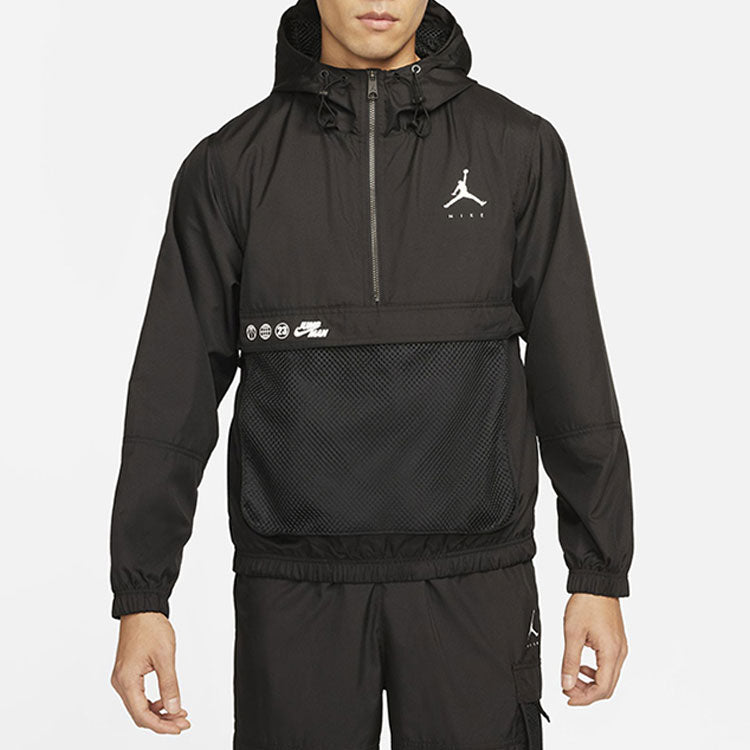 Air Jordan Logo Printing Loose Hooded Half Zipper Jacket Asia Sizing 'Black' DJ0247-010