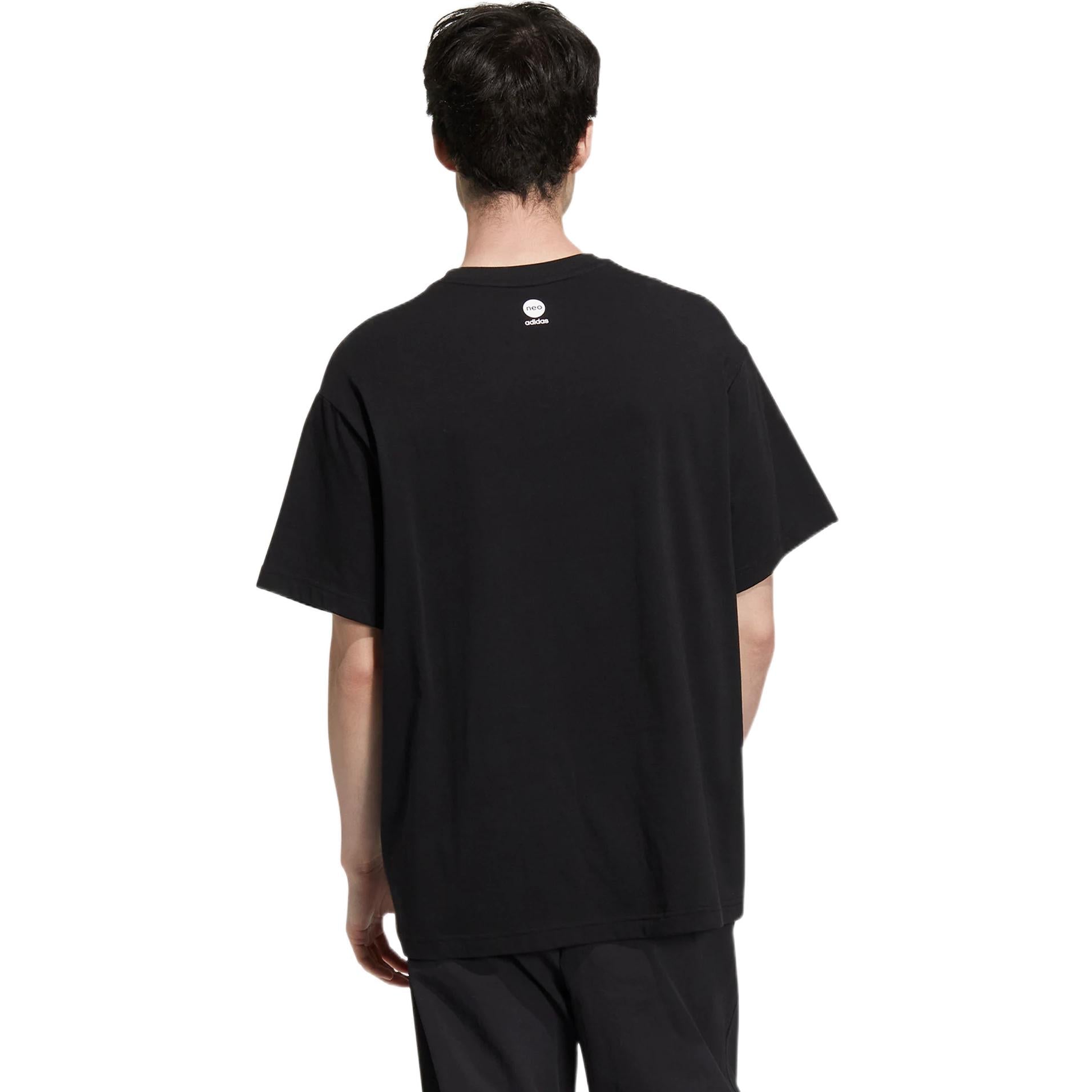 adidas neo U Esnt Tee1 Large Logo Printing Round Neck Pullover Short Sleeve Black T-Shirt HN8744