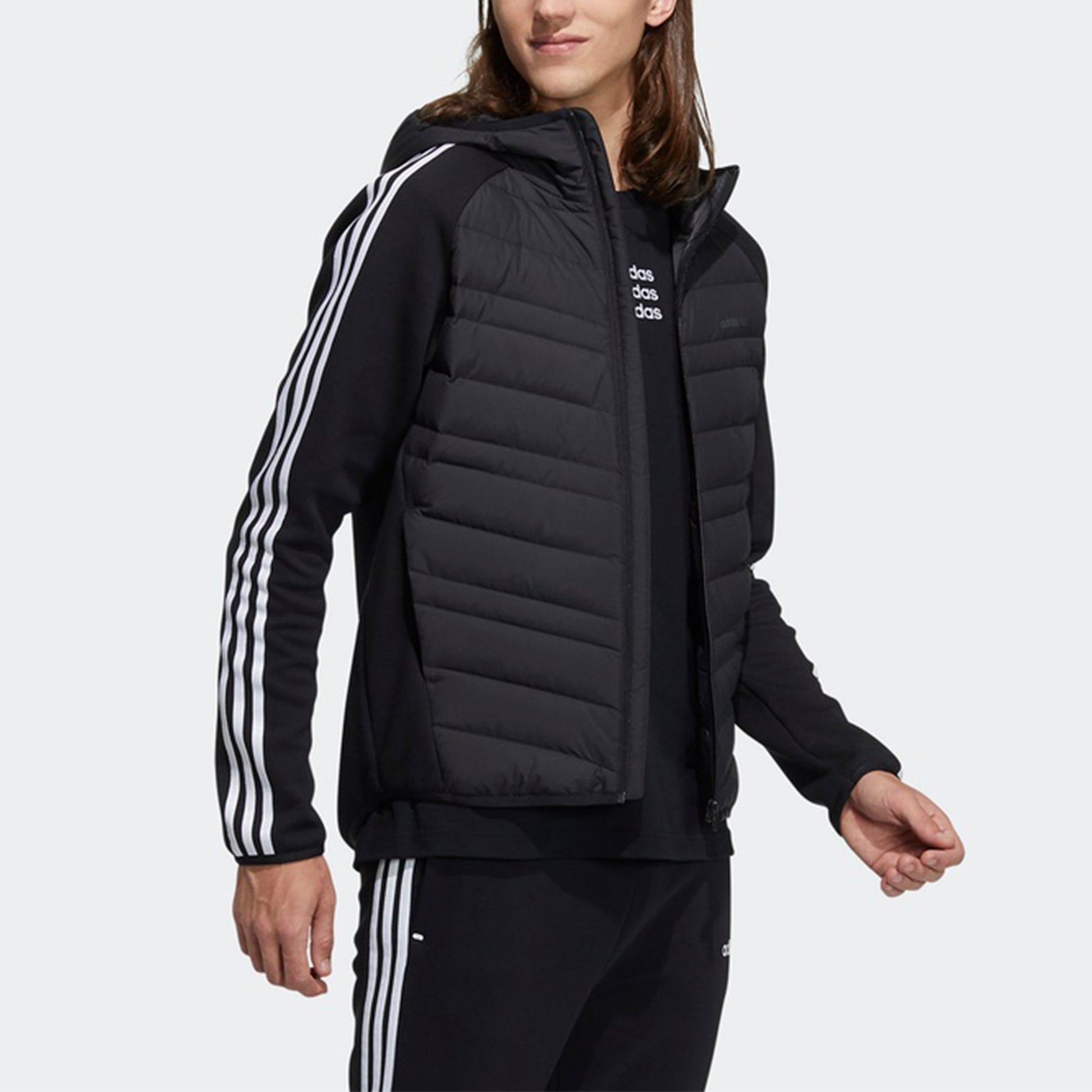 adidas neo M Dwn Hybrd Jkt Splicing Sports hooded down Jacket Black H45248