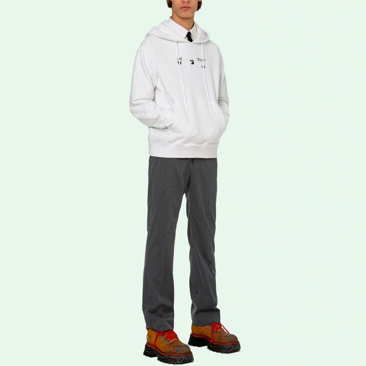 Off-White SS21 Printing Logo hooded Long Sleeves White OMBB034R21FLE0060155