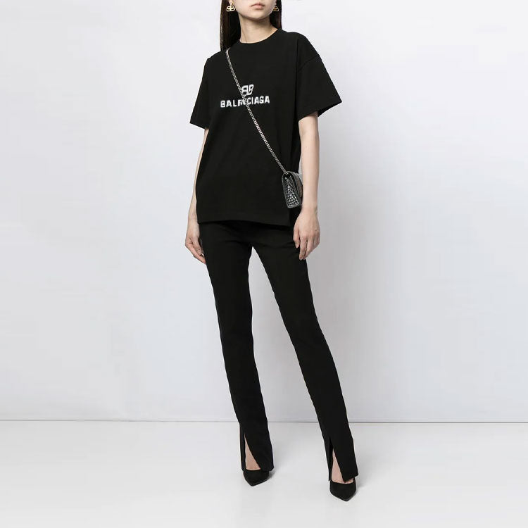 Balenciaga Mosaic Logo BB Alphabet Loose Short Sleeve Black 612965TKVI71070