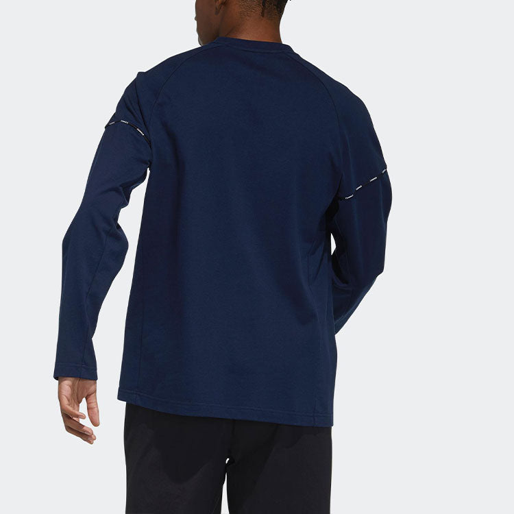 Men's adidas Printing Logo Round Neck Long Sleeves College Navy Blue T-Shirt GN9456