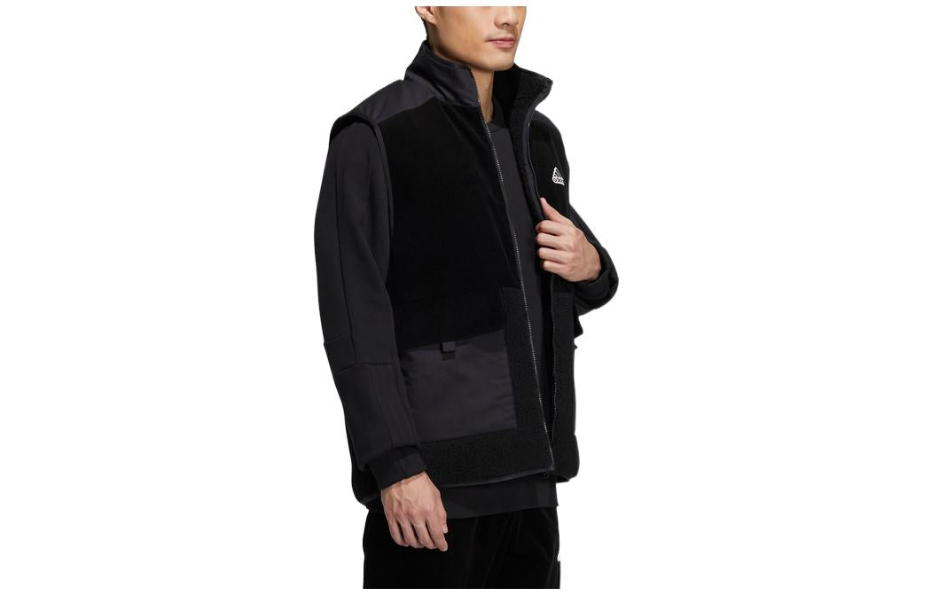 Men's adidas Solid Color Logo Stand Collar Zipper Long Sleeves Jacket Black HG1844