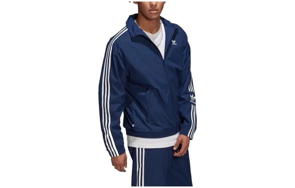Men's adidas originals Logo Printing Side Classic Zipper Stand Collar Sports Jacket Autumn Blue HL2189