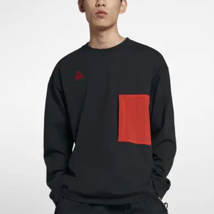 Men's Nike ACG Casual Sports Pullover Long Sleeves Black T-Shirt 'Black Habanero Red' BQ7289-010