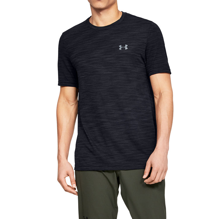Men's Under Armour Seamless Round Neck Training Sports Short Sleeve Black 1345309-001