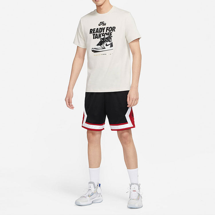 Air Jordan Alphabet Shoe Printing Round Neck Casual Short Sleeve White DV9719-104